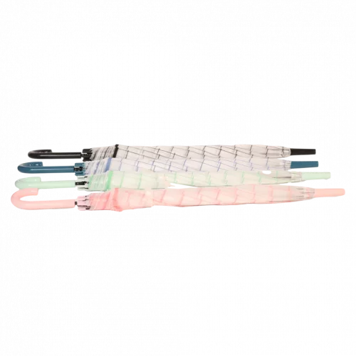 MUMUSO transparenter Regenschirm mit Raster, Fiberglas und J-Griff (Pink) – sturmfester Regenschirm für Erwachsene.