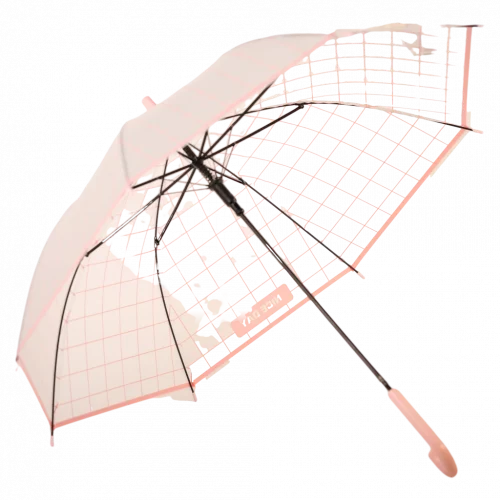 MUMUSO transparenter Regenschirm mit Raster, Fiberglas und J-Griff (Pink) – sturmfester Regenschirm für Erwachsene.