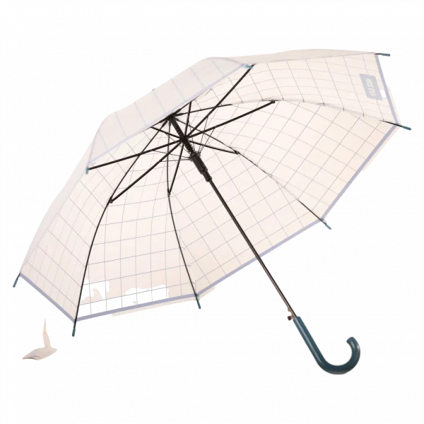MUMUSO transparenter Regenschirm mit Raster, Fiberglas und J-Griff (Pink) – sturmfester Regenschirm für Erwachsene.