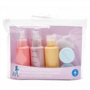 MUMUSO 5-teiliges Reiseflaschen-Set im Reißverschlussetui, nachfüllbar, ideal für Kosmetik auf Reisen in Rosa.