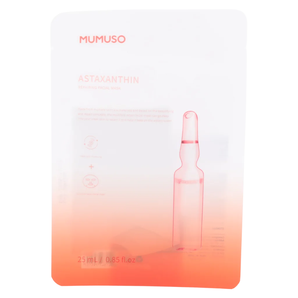 mumuso_repairing_facial_mask_astaxanthin_25ml_orange_2.webp MUMUSO Repairing Facial Mask mit Astaxanthin, 25 ml – Gesichtsmaske für intensive Feuchtigkeitspflege und Regeneration.