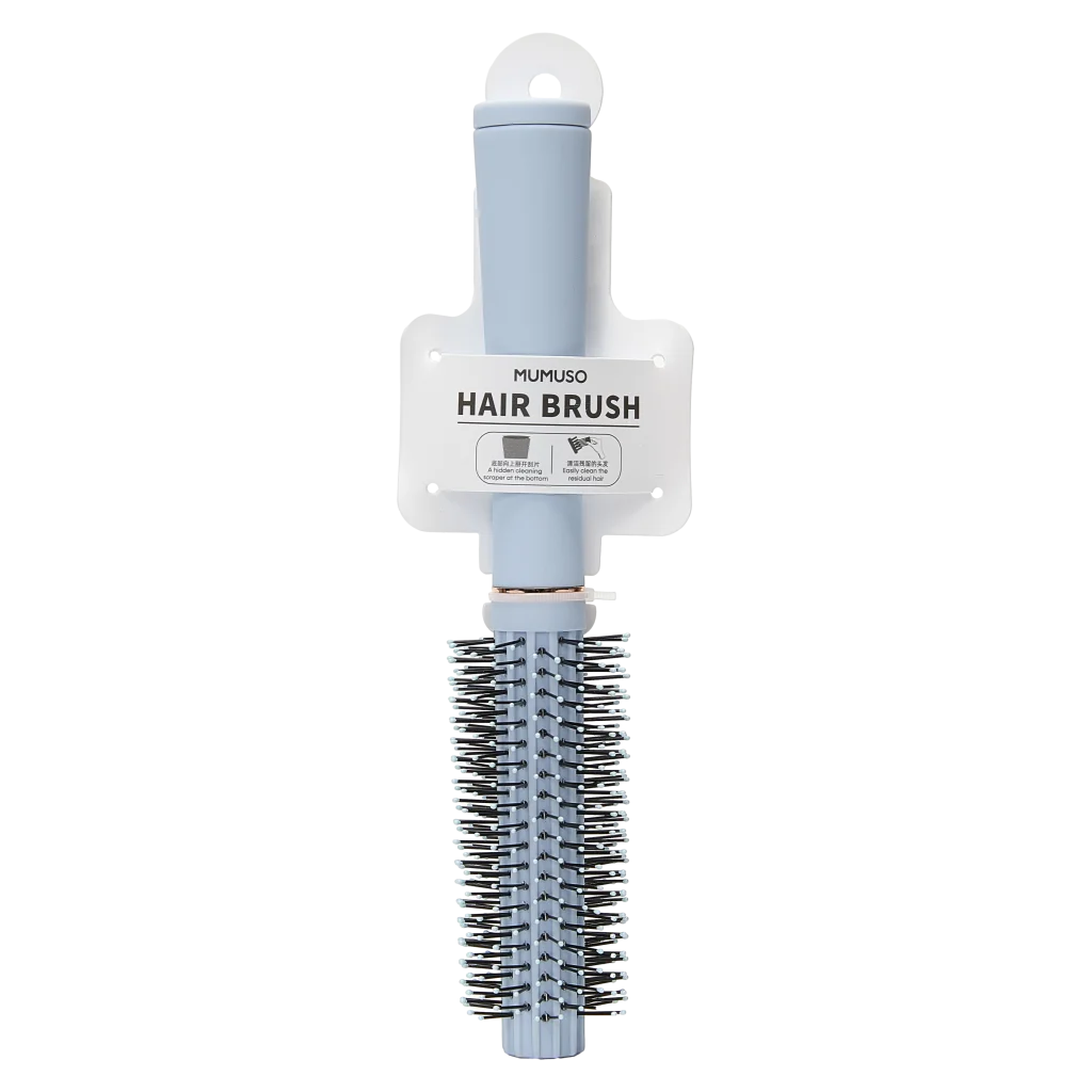 MUMUSO Rundbürste mit Reinigungsschaber aus ABS-Gummilack und Nylonborsten, blau – ideale Haarbürste zum Föhnen und Stylen.
