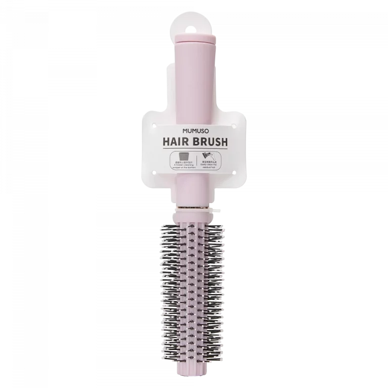 MUMUSO Rundbürste mit Reinigungsschaber aus ABS und Nylon, ideal als Haarbürste zum Föhnen, in Pink.