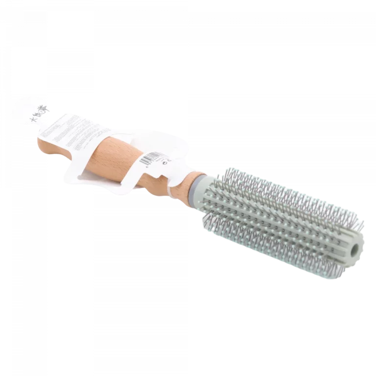 MUMUSO Rundbürste zum Föhnen mit Buchenholzgriff und Nylonborsten, grün – hochwertige Rundbürste für schonendes Haarstyling.