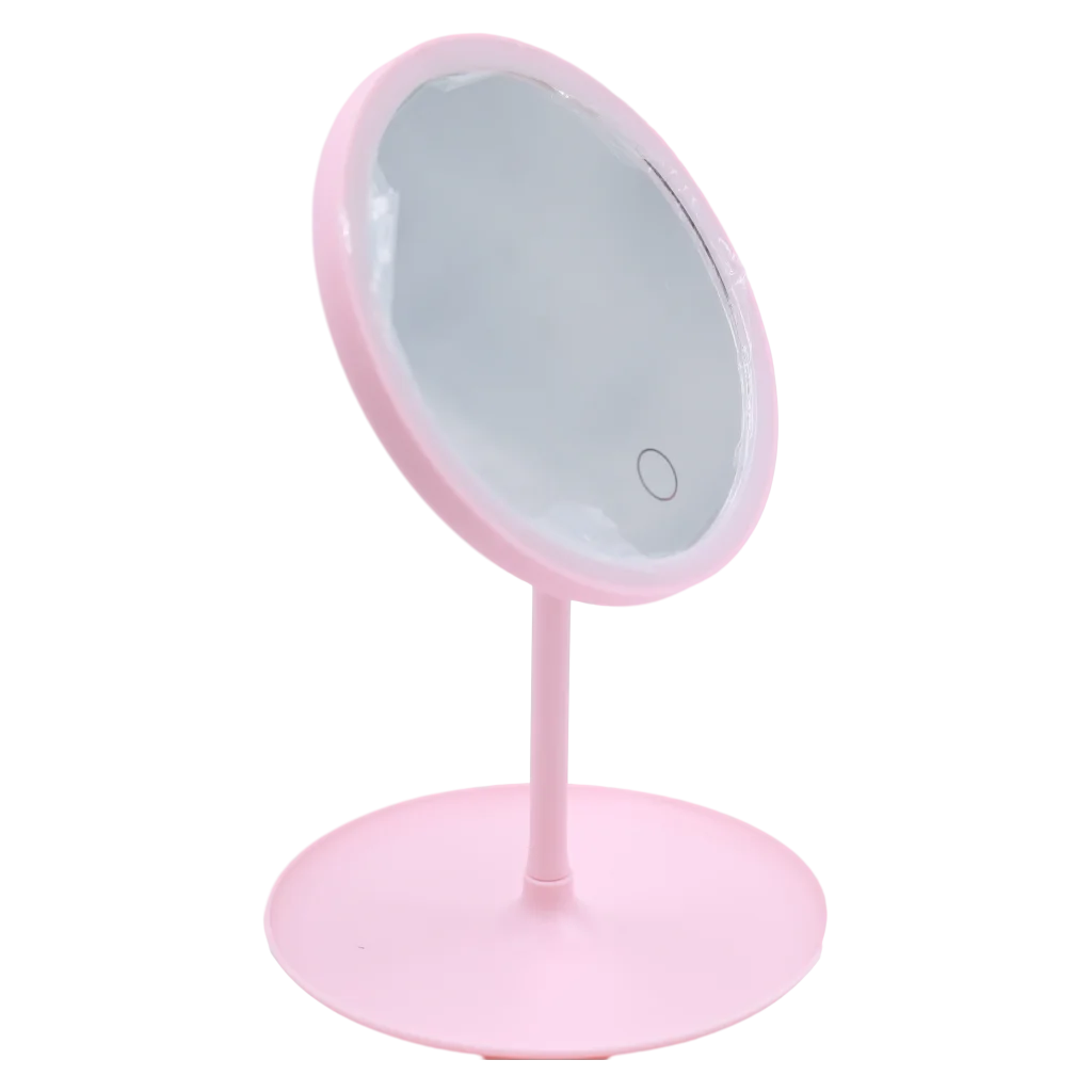 mumuso_runder_schminkspiegel_led_pp_glas_rosa.webp MUMUSO Schminkspiegel, rund mit LED-Beleuchtung aus PP und Glas, Rosa – praktischer LED-Spiegel für präzises Make-up.