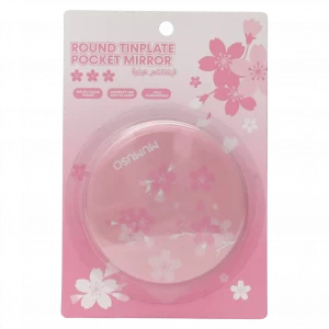 MUMUSO runder Taschenspiegel aus Weißblech mit Kirschblüten, kompakter Spiegel für unterwegs, Rosé.