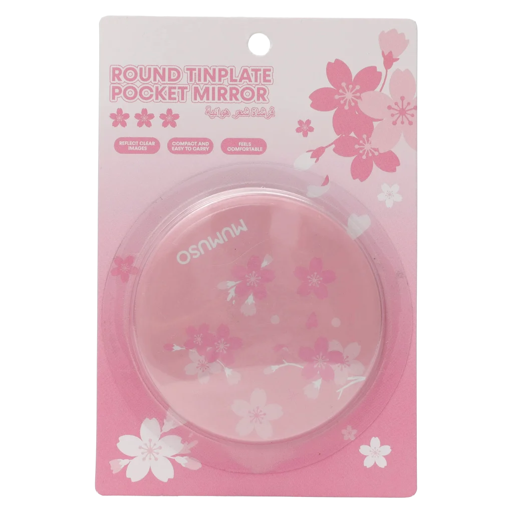 MUMUSO runder Taschenspiegel aus Weißblech mit Kirschblüten, kompakter Spiegel für unterwegs, Rosé.