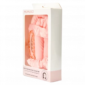 MUMUSO Lockenwickler Set für haarschonendes Styling aus Satin in Rosa – hitzefreies Hairstyling für sanfte Wellen.