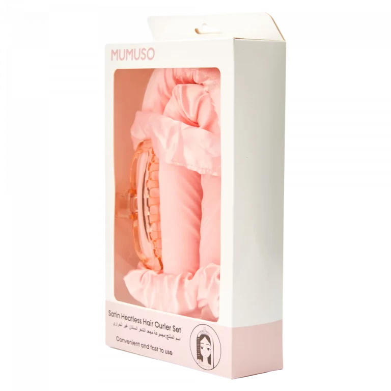 MUMUSO Lockenwickler Set für haarschonendes Styling aus Satin in Rosa – hitzefreies Hairstyling für sanfte Wellen.
