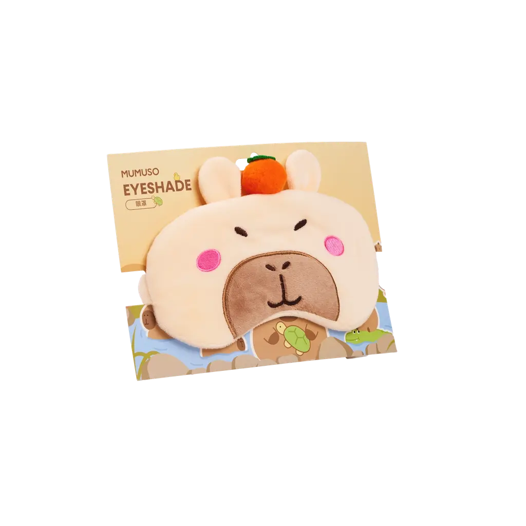 mumuso_schlafmaske_polyester_beige_capybara.webp MUMUSO Schlafmaske aus Polyester mit Capybara, beige – weiche Schlafmaske mit Lichtschutz für Erwachsene.
