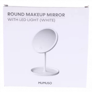 MUMUSO Schminkspiegel mit LED-Licht aus PP und Glas, rund und weiß – moderner Make-up Spiegel für das Badezimmer.