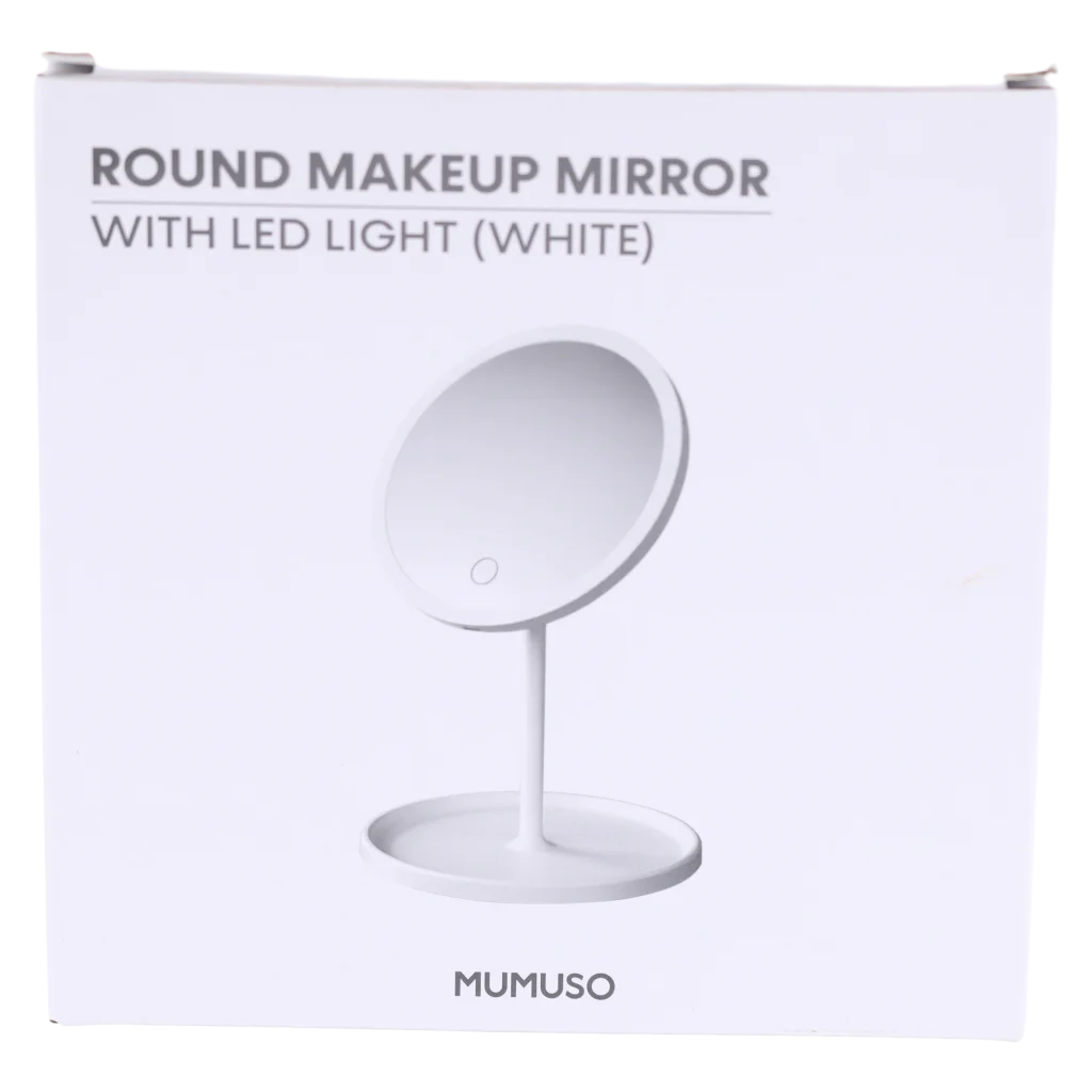 MUMUSO Schminkspiegel mit LED-Licht aus PP und Glas, rund und weiß – moderner Make-up Spiegel für das Badezimmer.