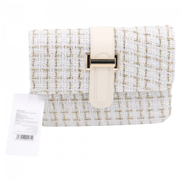 MUMUSO Schultertasche mit Kettenriemen, strukturiertes Muster in Beige – elegante Damentasche für Alltag und Abend.