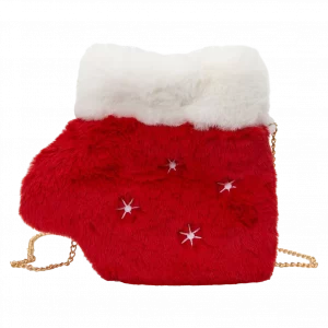 MUMUSO Schultertasche Plüsch für Kinder, rot-weiß, weiche Wintertasche mit Handschuhform und Sternen, ideal als Kindertasche.
