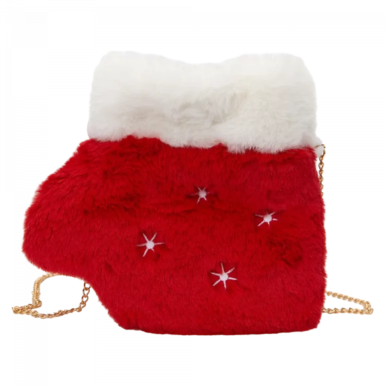 MUMUSO Schultertasche Plüsch für Kinder, rot-weiß, weiche Wintertasche mit Handschuhform und Sternen, ideal als Kindertasche.