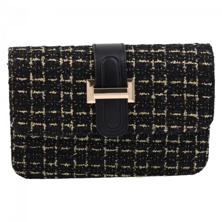MUMUSO Schultertasche Stoff mit Kettengurt, elegantem Verschluss in Schwarz – stilvolle Damentasche für Alltag und Abend.