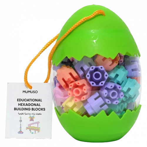 MUMUSO sechseckige Bausteine aus Kunststoff im Ei, buntes Konstruktionsspielzeug für Kinder ab 3 Jahren.