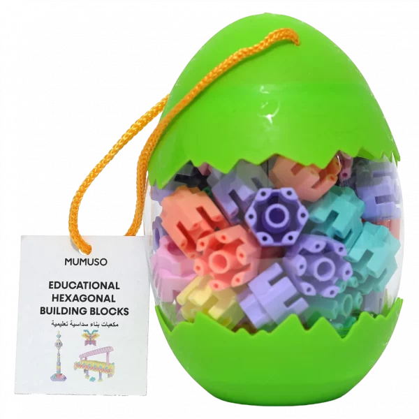 MUMUSO sechseckige Bausteine aus Kunststoff im Ei, buntes Konstruktionsspielzeug für Kinder ab 3 Jahren.