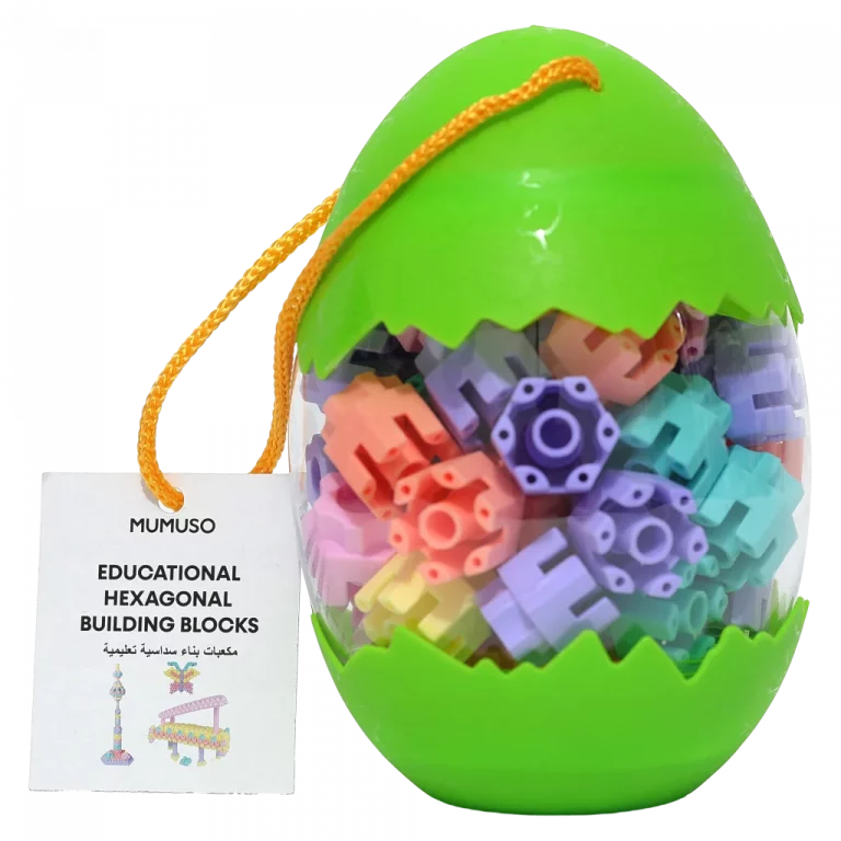 MUMUSO sechseckige Bausteine aus Kunststoff im Ei, buntes Konstruktionsspielzeug für Kinder ab 3 Jahren.