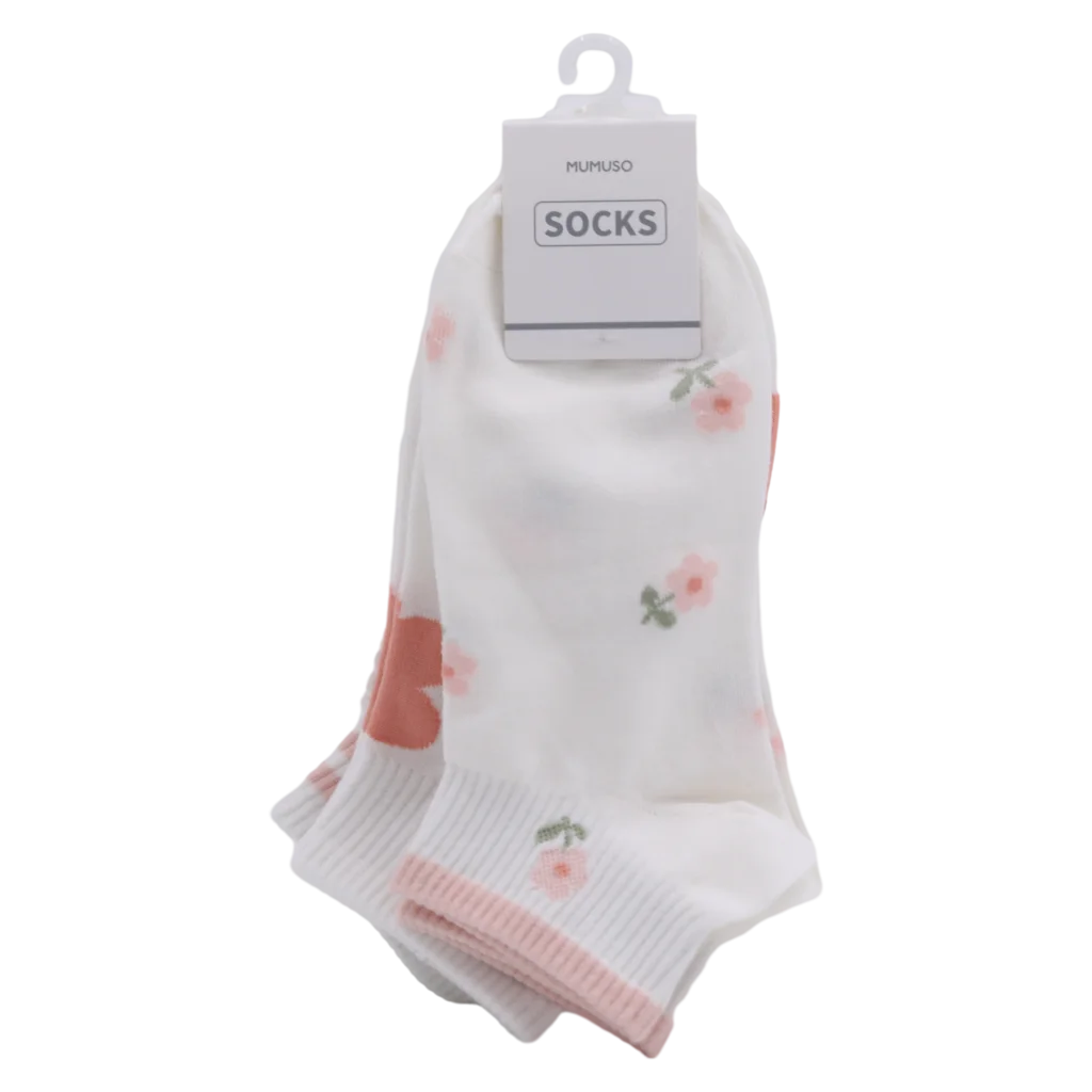 mumuso_sneakersocken_damen_baumwollmischung_blume_weiss_3.webp MUMUSO Sneakersocken Damen aus Baumwollmischung im 3er-Pack mit Blumen, weiß/rosa, bequem für Alltag und Freizeit.