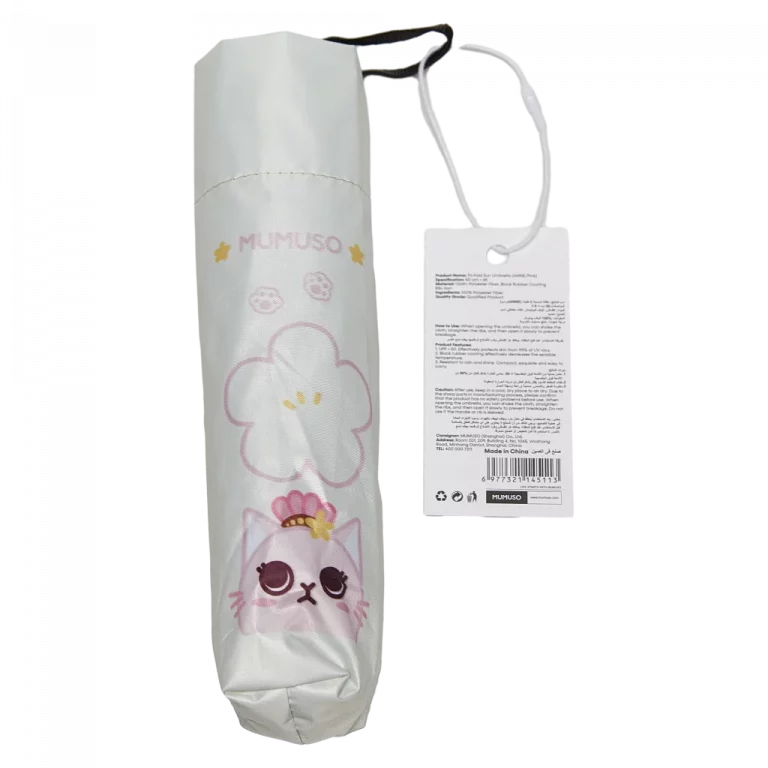 MUMUSO Sonnenschirm für Kinder, faltbar, aus Polyester, rosa weiß, mit Katze – leichter Kinderschirm für Sonnenschutz.
