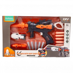 MUMUSO Spielzeugpistole mit Soft-Darts, Raumfahrzeug-Optik (ABS, Schwarz/Weiß/Orange) – sicheres Kinderspielzeug Pistole.