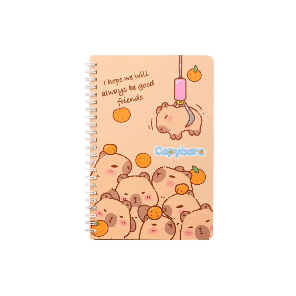 MUMUSO Spiral-Notizbuch A5 mit Capybara, 145 × 210 mm, beige – niedliches Notizbuch für die Schule oder das Büro.