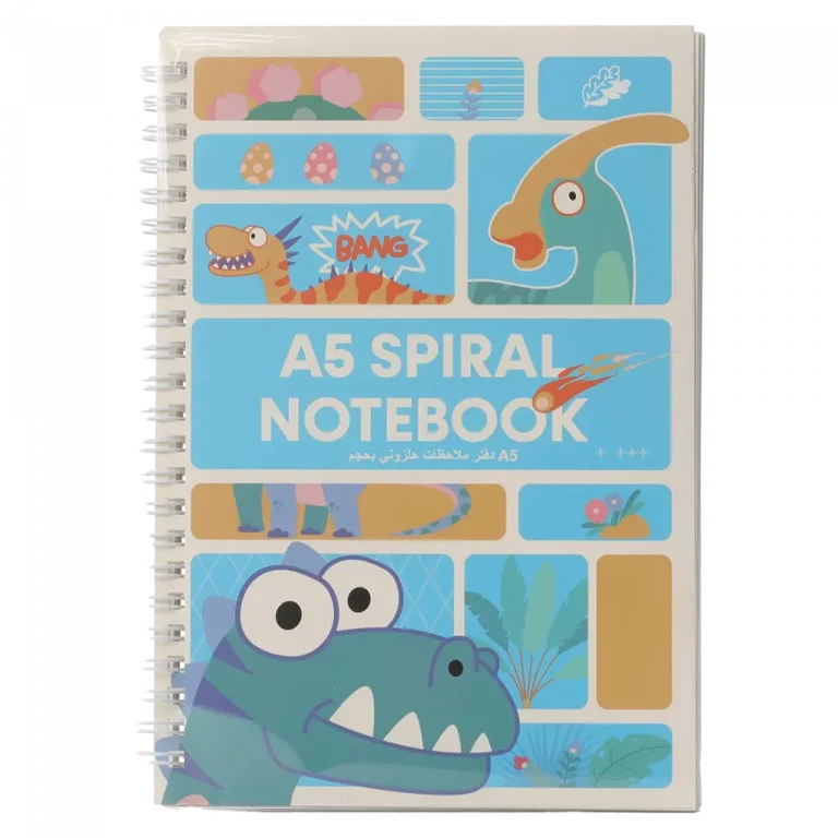 MUMUSO Notizbuch A5 Spiral mit Dinosaurier, farbig – praktisches Dinosaurier Notizbuch für Schule oder Büro.