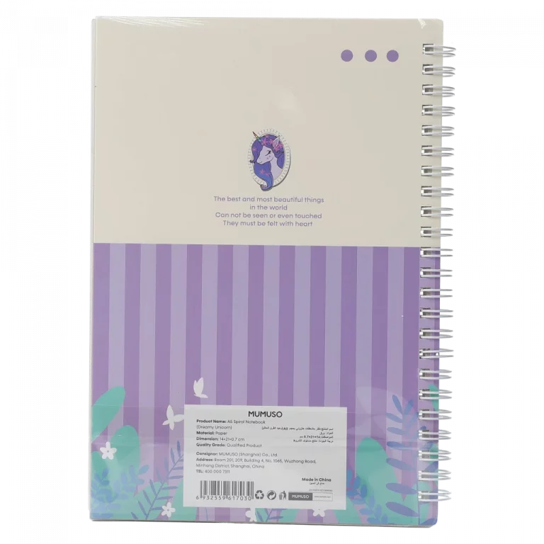 MUMUSO Spiral-Notizbuch A5 mit Einhorn, lila kariert – ideales A5 Notizbuch für Kinder und Schule.
