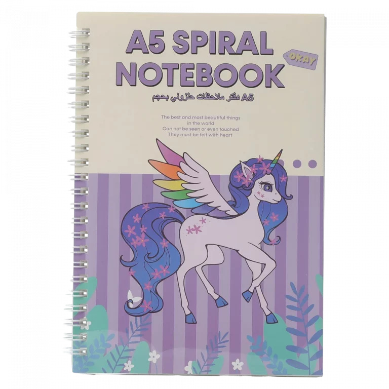 MUMUSO Spiral-Notizbuch A5 mit Einhorn, lila kariert – ideales A5 Notizbuch für Kinder und Schule.