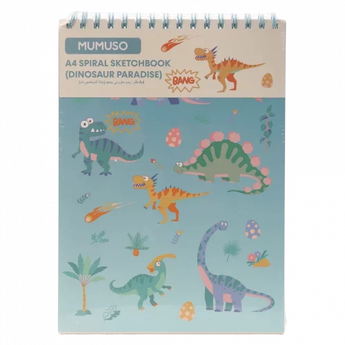 MUMUSO Spiral-Skizzenbuch A4 für Kinder mit Dinosaurier, farbiges Zeichenbuch, praktische Spiralbindung.