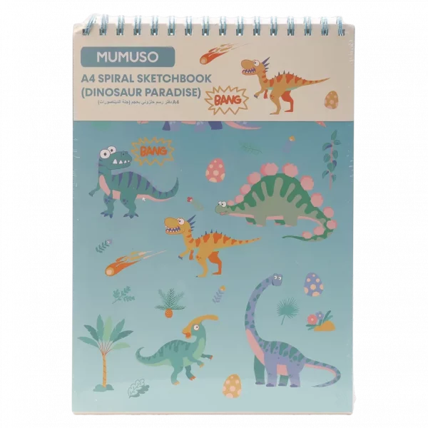 MUMUSO Spiral-Skizzenbuch A4 für Kinder mit Dinosaurier, farbiges Zeichenbuch, praktische Spiralbindung.