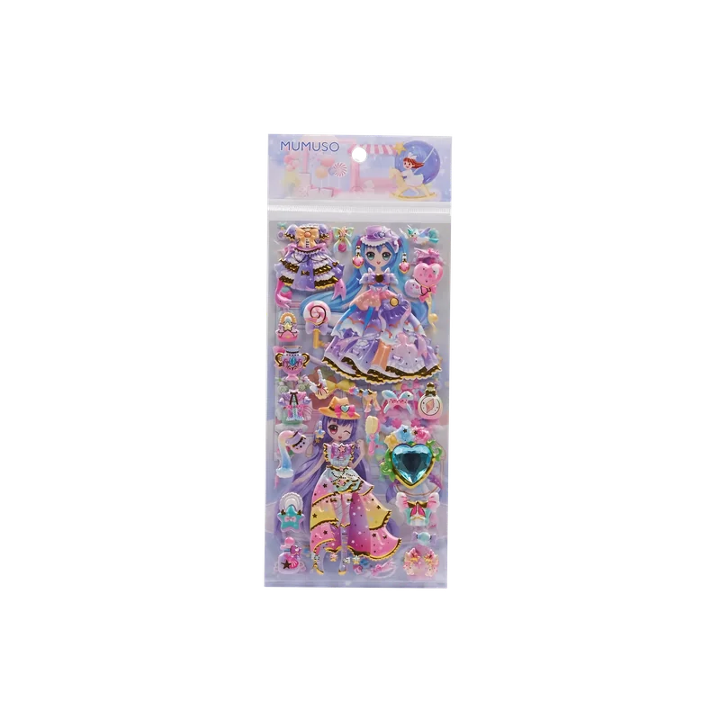 MUMUSO Sticker-Set mit Folien-Print und 3D-Effekt, mehrfarbig – dekorative Sticker für Notizbuch und Bastelbedarf.