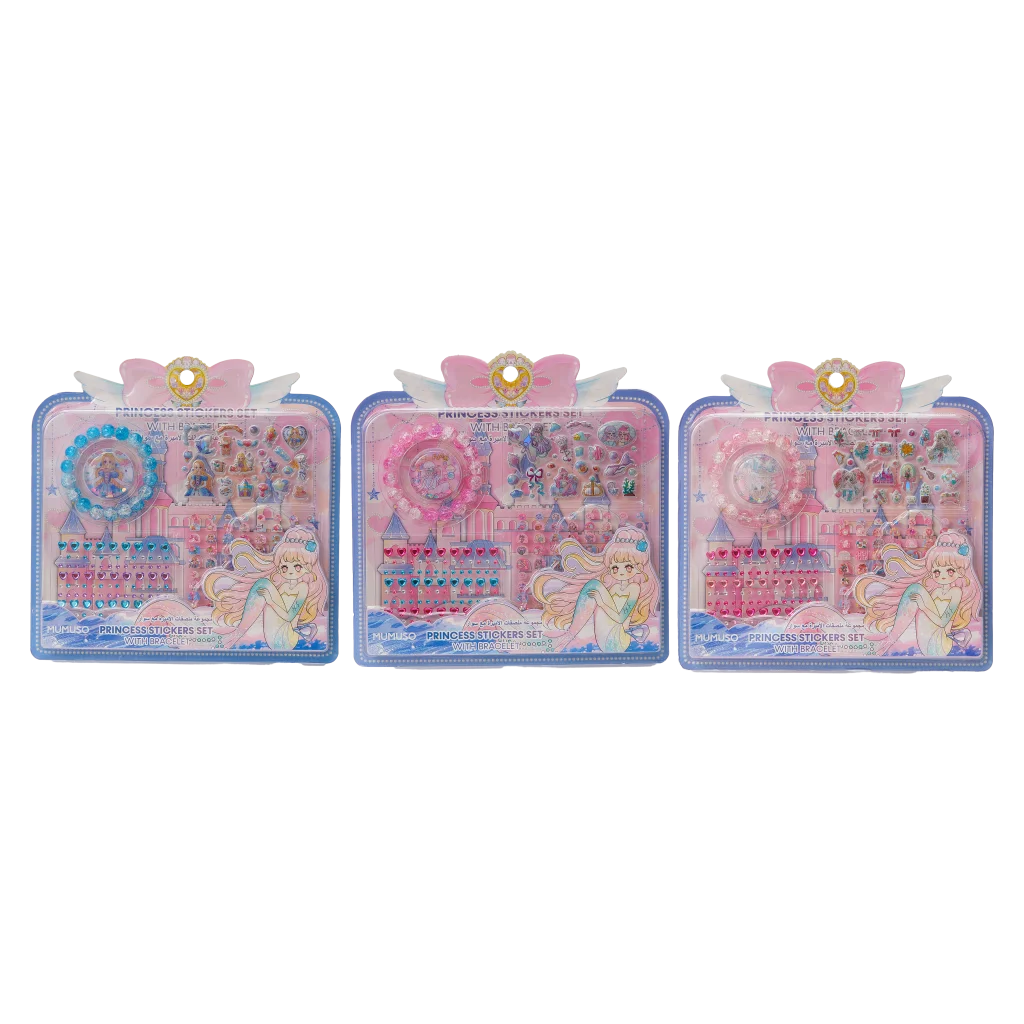 mumuso_sticker-set_kinder_prinzessin_armband_rosa.webp MUMUSO Sticker Set mit Prinzessin Aufklebern für Kinder inklusive Armband, ideal als Geschenk zum Basteln und Dekorieren.