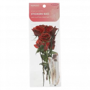 MUMUSO Stickerbag mit Rosen aus der Rose & Poetry Serie, 14-teilig, in Rot – Sticker für Scrapbooking und Geschenkdekoration.