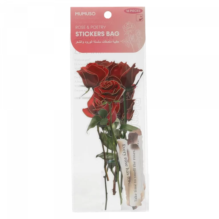 MUMUSO Stickerbag mit Rosen aus der Rose & Poetry Serie, 14-teilig, in Rot – Sticker für Scrapbooking und Geschenkdekoration.