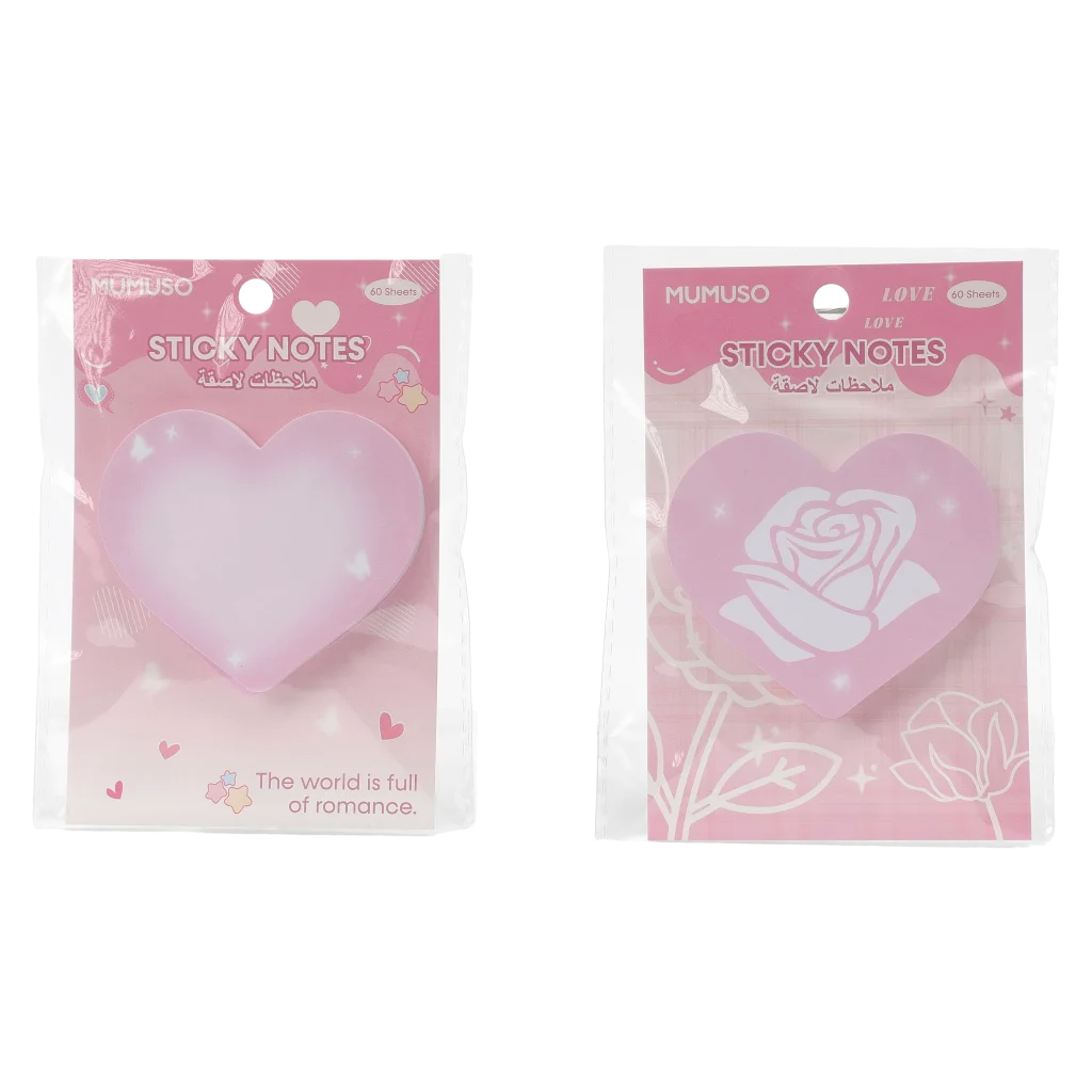 MUMUSO Sticky Notes Herzform, 60 Blatt (Rosa/Weiß) – romantische Haftnotizen in Herzform für Büro und Schule.