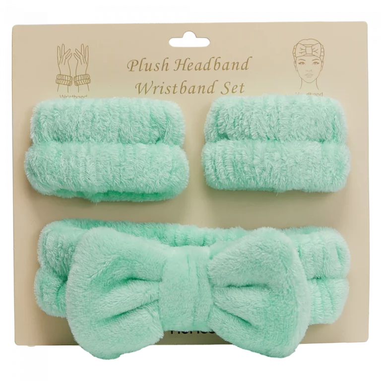 MUMUSO Stirnband Set aus weichem Polyester, 3-teilig in Grün – praktisches Gesichtspflege Zubehör für Damen.