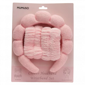 MUMUSO Stirnband und Armband Set aus Polyester in Rosa – ideales Haarband für Gesichtspflege und Make-up Entfernen.
