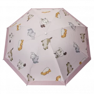 MUMUSO Taschenschirm mit PG Lichtschutz-Beschichtung, hellrosa, Katzen-Regenschirm faltbar für unterwegs.