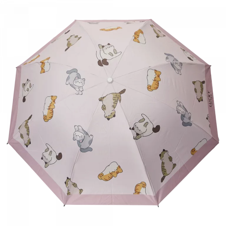 MUMUSO Taschenschirm mit PG Lichtschutz-Beschichtung, hellrosa, Katzen-Regenschirm faltbar für unterwegs.