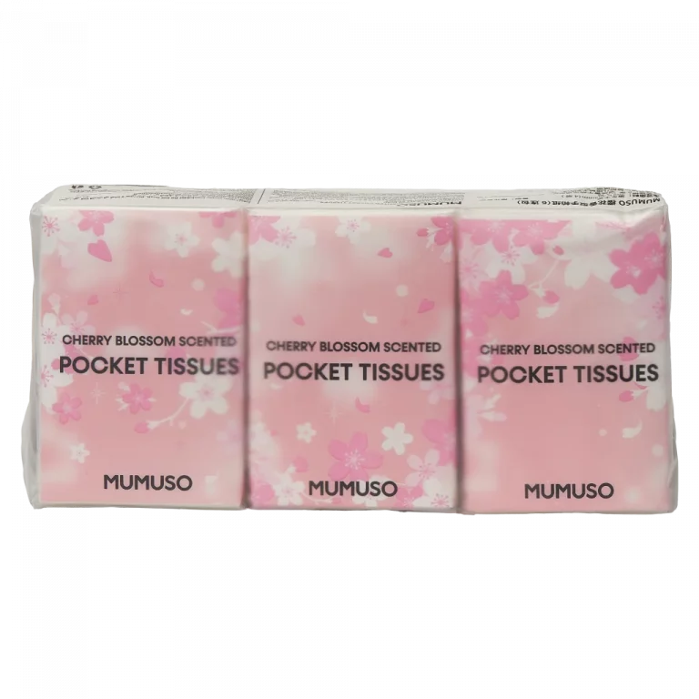 MUMUSO Taschentücher mit Kirschblütenduft aus Naturzellstoff – duftende Taschentücher für unterwegs, rosa, sanft zur Haut.
