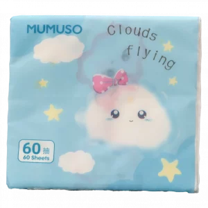 MUMUSO Taschentücher aus Rohholzpulpe, 60 Blatt (Blau) mit Cartoon-Wolke – weiche Papiertaschentücher für Kinder.