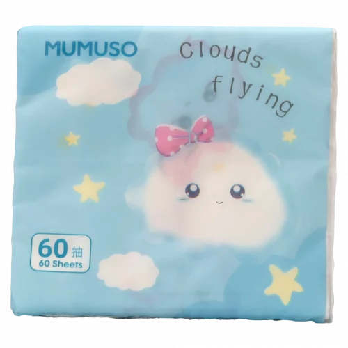 MUMUSO Taschentücher aus Rohholzpulpe, 60 Blatt (Blau) mit Cartoon-Wolke – weiche Papiertaschentücher für Kinder.