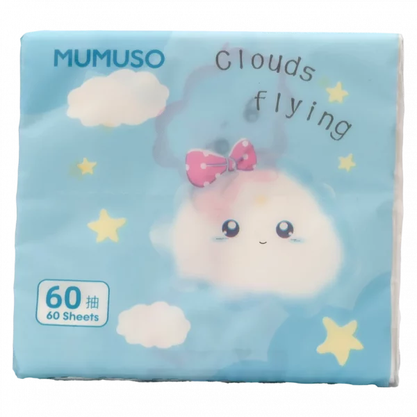 MUMUSO Taschentücher aus Rohholzpulpe, 60 Blatt (Blau) mit Cartoon-Wolke – weiche Papiertaschentücher für Kinder.