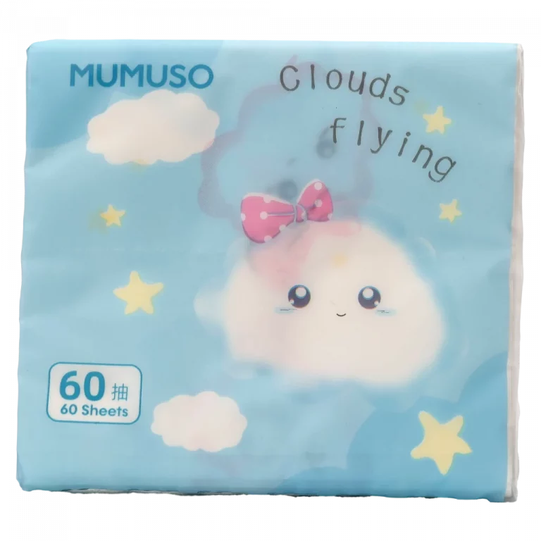 MUMUSO Taschentücher aus Rohholzpulpe, 60 Blatt (Blau) mit Cartoon-Wolke – weiche Papiertaschentücher für Kinder.