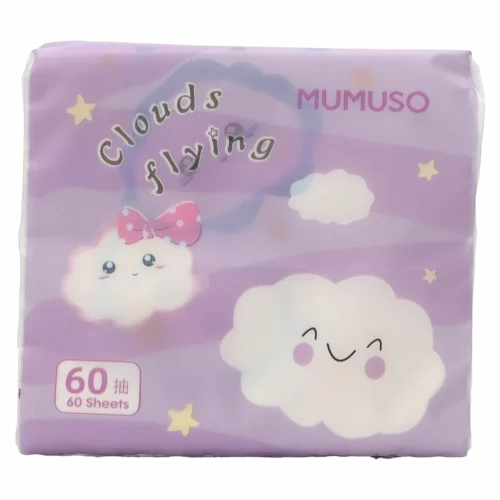 MUMUSO Taschentücher aus Rohholzpulpe, 60 Blatt (Blau) mit Cartoon-Wolke – weiche Papiertaschentücher für Kinder.