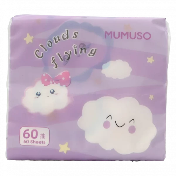 MUMUSO Taschentücher aus Rohholzpulpe, 60 Blatt (Blau) mit Cartoon-Wolke – weiche Papiertaschentücher für Kinder.