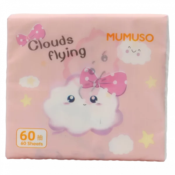 MUMUSO Taschentücher aus Rohholzpulpe, 60 Blatt (Blau) mit Cartoon-Wolke – weiche Papiertaschentücher für Kinder.