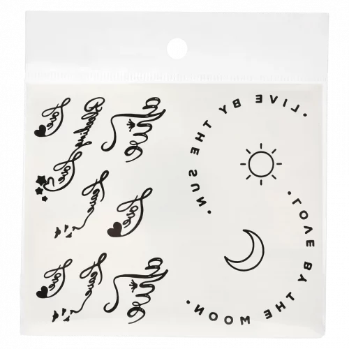 MUMUSO Tattoo-Sticker-Set mit Schriftzug-Print, schwarz/weiß – temporäre Tattoo-Sticker für Haut und Accessoires.